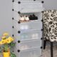 ts-ideen Schuhschrank Kinderregal Flur SteckSchuhschrank Kinderregal Flur Steck Regal Standregal Schuhregal Sideboard in transparentem Weiß mit Muster mit schwarz lackierten Metallstäben