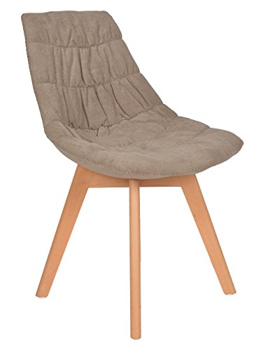 1 x Design Klassiker Sessel Wohnzimmer Küchenstuhl Esszimmerstuhl Barsessel Holz Stoff-Bezug Gepolstert Grau Braun Natur