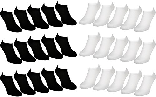 12 bis 60 Paar Damen Herren Sneaker Socken Sport Füßlinge Baumwolle Quarter Kurzsocken Business Schwarz Weiß 35-38 ; 39-42 ; 43-46- BestSale247