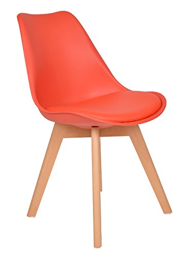 1x Design Wohnzimmer Esstisch Küchen-Stuhl Esszimmer Sitz Polster Kunstleder Lederimitat Retro Design Lounge-Möbel Holz Rot
