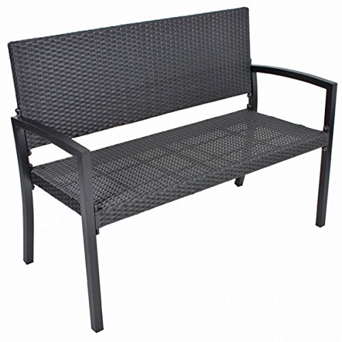 2-Sitzer Parkbank SAN REMO Alu Kunststoffgeflecht Bank Gartenbank Rattan Optik schwarz Sitzbank