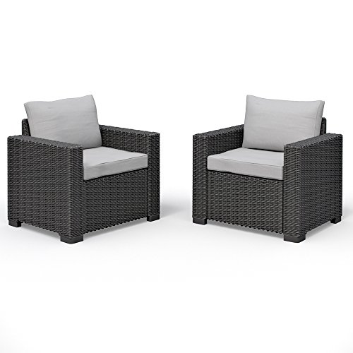 2er Set Allibert California Lounge Sessel Polyrattan Gartenmöbel Rattanoptik graphit inkl. Auflagen