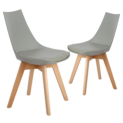 2er Set Esszimmerstühle mit Massivholz Bein, Retro Design Gepolsterter lStuhl Küchenstuhl Holz, Weiß