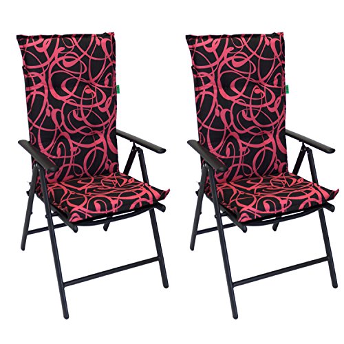 2er Set Polsterauflage für Hochlehner New Orleans, 120x50cm, 6cm dick, Schwarz / Pink - Gartenstuhlauflage Stuhlauflage Sitzauflage Sitzpolsterauflage Sitzkissenpolster