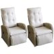 2er Set Polyrattan Relaxsessel Gartensessel Fernsehsessel Rattansessel Loungesessel mit Fußteil stufenlos verstellbar Grau/Beige + Auflage Grau