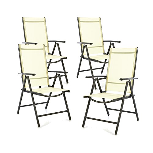 4er Set Klappstuhl Klappsessel Gartenstuhl Campingstuhl Liegestuhl – Sitzmöbel – klappbarer Stuhl aus Aluminium & Kunststoff - creme (Textilene) / anthrazit (Rahmen)
