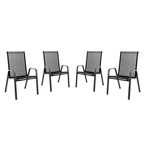 4er Set Stapelstuhl für Balkon Terrasse Garten-Stuhl mit Armlehne Textilene 2x1 schwarz Gestell anthrazit Hochlehner Stahlstuhl 55x72x97 cm bis 110 kg belastbar, stapelbar, witterungsbeständig