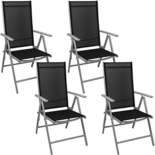 4x Alu Hochlehner Klappstuhl Klappsessel Gartenstuhl Gartensessel Positionsstuhl mit schwarzer Textilenbespannung Lehne 7-fach verstellbar klappbar