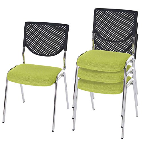 4x Besucherstuhl T401, Konferenzstuhl stapelbar, Textil ~ Sitz grün, Füße chrom