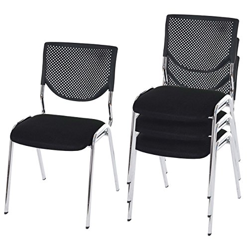 4x Besucherstuhl T401, Konferenzstuhl stapelbar, Textil ~ Sitz schwarz, Füße chrom