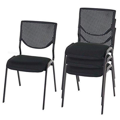 4x Besucherstuhl T401, Konferenzstuhl stapelbar, Textil ~ Sitz schwarz, Füße schwarz