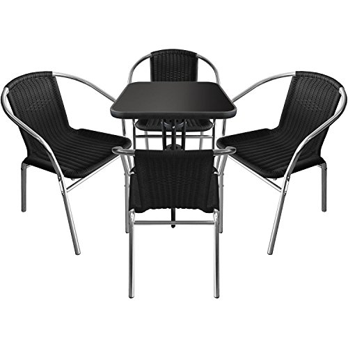 5-teilige Bistrogarnitur Sitzgarnitur Sitzgruppe Bistrotisch 60x60cm + Aluminium Bistrostühle Polyrattan - Silber / Schwarz