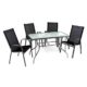 5-teiliges Gartenmöbel-Set – Gartengarnitur Sitzgruppe Sitzgarnitur aus Stapelstühlen & Esstisch – Stahl Kunststoff Glas – schwarz grau