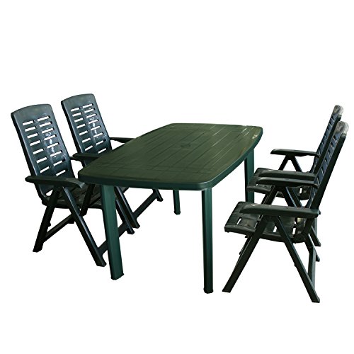 5tlg Gartenmöbel-Set Gartentisch, 138x87cm + 4x Klappstuhl Yuma - Kunststoff, Grün