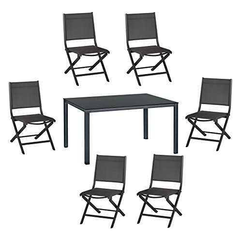 7-tlg. Kettler Gartenmöbel Set 1 Tisch 140x95 cm und 6 Klappstühle in anthrazit