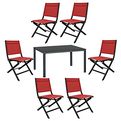 7-tlg. Kettler Gartenmöbel Set 1 Tisch 140x95 cm und 6 Klappstühle in anthrazit/rot