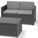 Allibert 220025 Lounge Set Monaco mit Kissenbox-Tisch 2x Sessel und 1x Sofa, Rattanoptik, Kunststoff, graphit