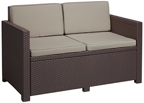 Allibert Lounge Sofa, Balkon, Victoria, braun/taupe, 129 x 63 x 77 cm, bequemes Lounge Sofa Rattan, Lounge California Sofa