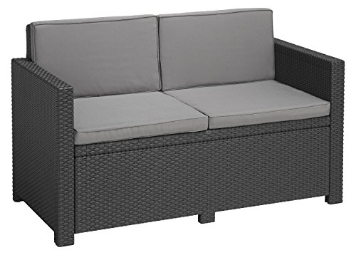 Allibert Lounge Sofa, Balkon, Victoria, grafit/cool grau, 129 x 63 x 77 cm, wetterbeständiges Lounge Sofa, Rattan