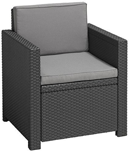 Allibert Lounge Victoria Dining Sessel, graphit/cool grau, 65 x 63 x 77 cm, robuste Kunststoffstühle Garten