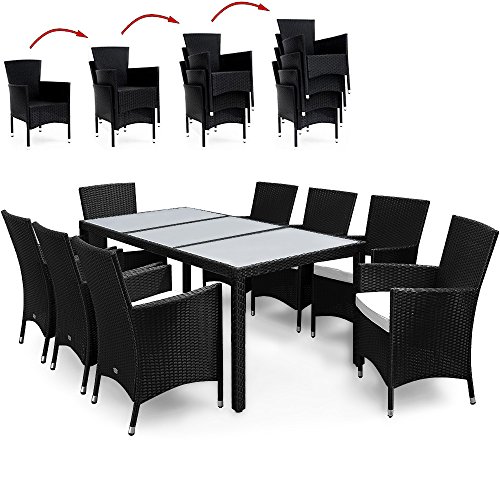 Alu Poly Rattan Sitzgruppe mit Tisch und Stapelbaren Stühlen Sitzgarnitur Gartengarnitur