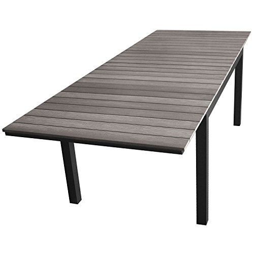 Aluminium Gartentisch ausziehbar 160/210/260x95cm mit Polywood-Tischplatte Gartenmöbel Schwarz/Grau