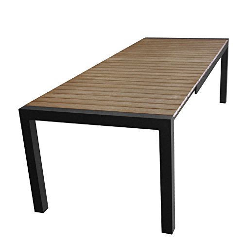 Aluminium Gartentisch ausziehbar 205/275x100cm mit Polywood-Tischplatte Gartenmöbel Schwarz/Braun