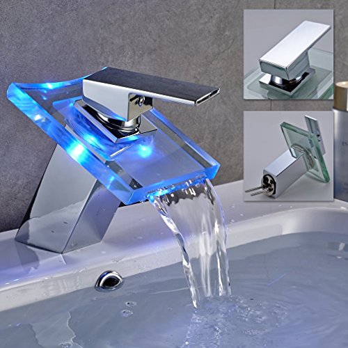 Auralum® LED RGB Einhebelmischer Wasserfall Wasserhahn Waschtisch Waschbecken BadArmatur