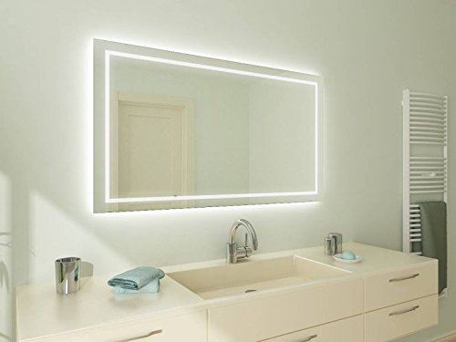 Aurora M215L4 Badspiegel mit Beleuchtung: Design Spiegel für Badezimmer, beleuchtet mit LED-Licht, modern, 140 verschiedene Größen