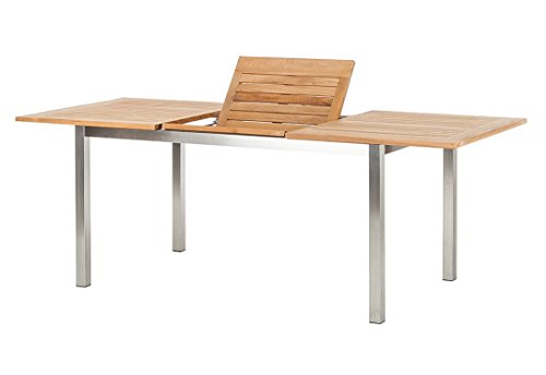 Ausziehtisch Lagos Teaktisch mit Edelstahl 150/210 x 90 x 75 cm hochwertig Teakholz Esstisch ausziehbar Holztisch Gartentisch