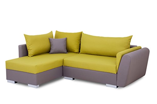 B-famous 100750 Polsterecke mit Bettfunktion und Bettkasten Ecksofa, Stoff, grau / grün, 161 x 224 x 83 cm