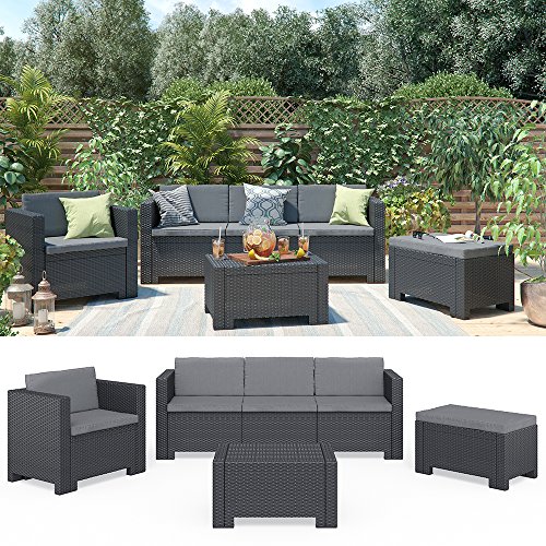 BICA Colorado Lounge Set Poly Rattan Gartenmöbel Rattanoptik Sitzgruppe anthrazit inkl. Auflagen