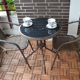 Balkon Bistro-Set Rattan (Tisch+2 Stühle) Bistrotisch mit schwarzer Glasplatte und 2x Bistrostuhl Stapelstuhl Poly Rattan 3er Set Bistroset