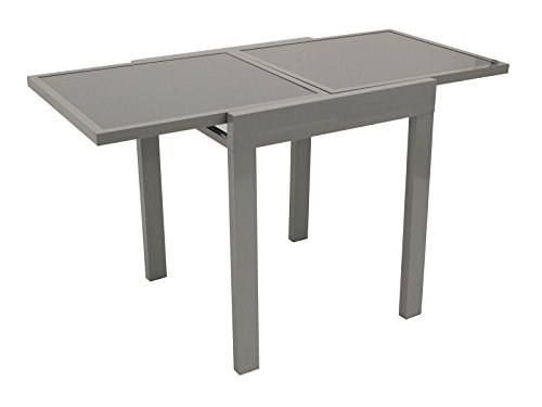 Balkontisch AMALFI aus Aluminium und Glas 65x65cm, ausziehbar auf 65x130cm