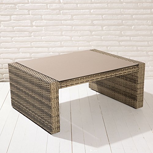 Barcelona Living Tisch champagner Wholesaler Art. 149226 Polyrattan Loungetisch Couchtisch braun 97 x 74 x 42 cm Spraystone Glasplatte