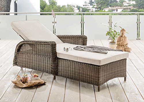 Beauty.Scouts Rolliege "Sally" Rattan vintage braun Polyrattan inkl. Polster natur Gartenliege Terrassenmöbel Lounge-Liege abnehmbarer Bezug