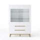 Beauty.Scouts Vitrine "Port of "Glasvitrine, Standvitrine, Schrankvitrine, Schrank, Glasschrank, Regal, Highboard, Aufbewahrung, Schrank, Konsole, Buffet, Buffetschrank, Esszimmer, Wohnzimmer, weiss matt, Asteiche massiv, 107x158x40cm