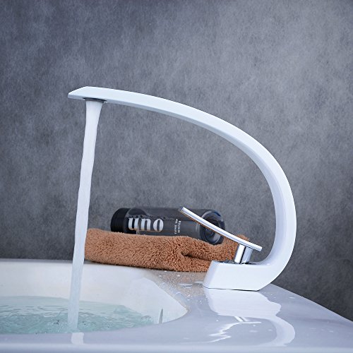 Beelee BL9006CW Wasserhahn Bad Weiß Chrom Waschbecken Waschtisch Armatur Einhebelmischer Badarmatur Mischbatterie Waschbeckenarmatur Badzimmer