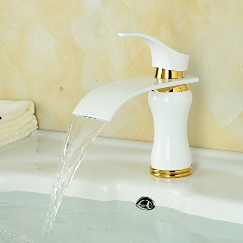 Beelee Elegant weiß Wasserhahn bad Waschtisch Waschbecken Armatur Einhebelmischer Mischbatterie Waschtischarmatur Wasserfall Waschbeckenarmatur Badarmatur für Badezimmer
