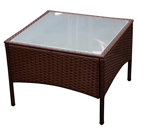 Beistelltisch MESSINA 58x58x42cm, Rattan Geflecht braun, Tischplatte Glas