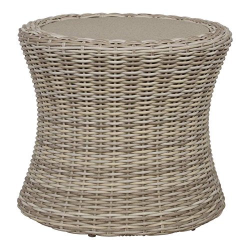 Beistelltisch aus Polyrattan Geflecht beige. Wetterfester Gartentisch, Spraystone-Tischplatte und Alu-Gestell, ideal als Garten, Balkon und Terrasse