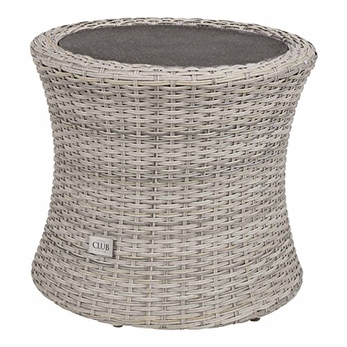 Beistelltisch aus Polyrattan Geflecht grau. Wetterfester Gartentisch, Spraystone-Tischplatte und Alu-Gestell, ideal als Garten, Balkon und Terrasse