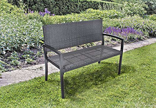 Benelando 2-Sitzer Gartenbank in schwarz aus Aluminium und stabilem Kunststoffgeflecht