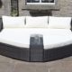 Braun Rattan Lounge Set Sofa mit Tisch & Osmanen Outdoor Garten Möbel