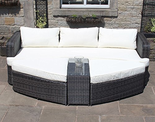 Braun Rattan Lounge Set Sofa mit Tisch & Osmanen Outdoor Garten Möbel