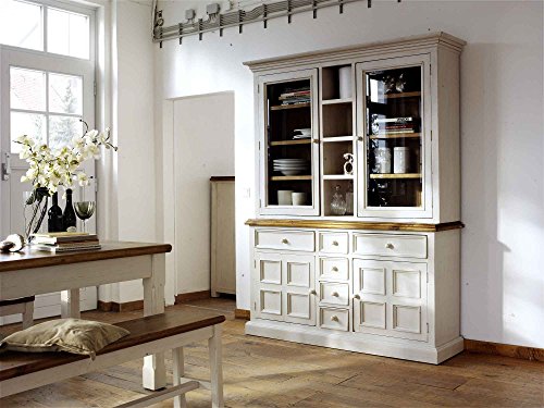 Buffet, Buffetschrank, Landhaus, Anrichte, Esszimmerschrank, Esszimmervitrine, Küchenschrank, Vitrinenschrank, Landhausstil, weiß, honigfarben,