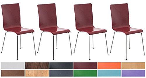 CLP 4 x Wartezimmerstuhl PEPE mit ergonomisch geformten Holzsitz und stabilem Metallgestell | Pflegeleichter Besucherstuhl mit einer Sitzhöhe von 45 cm | In verschiedenen Farben erhältlich