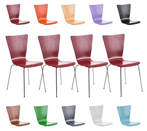 CLP 4er Set Stapelstuhl AARON ergonomisch geformter Besucherstuhl mit Holzsitz und stabilem Metallgestell | Platzsparender Stuhl mit pflegeleichter Sitzfläche und einer Sitzhöhe von 45 cm | In verschieden Farben erhältlich