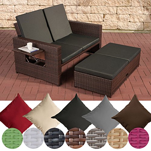 CLP Poly-Rattan 2er Lounge-Sofa ANCONA, ALU-Gestell, Fußteil ausziehbar, flexibel verstellbar