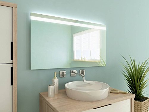 Cek M316L1 Badspiegel mit Beleuchtung: Design Spiegel für Badezimmer, beleuchtet mit LED-Licht, modern, 90 verschiedene Größen